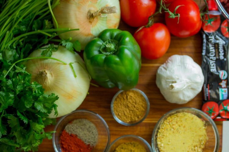 Photo of vegetables and spices in bowls