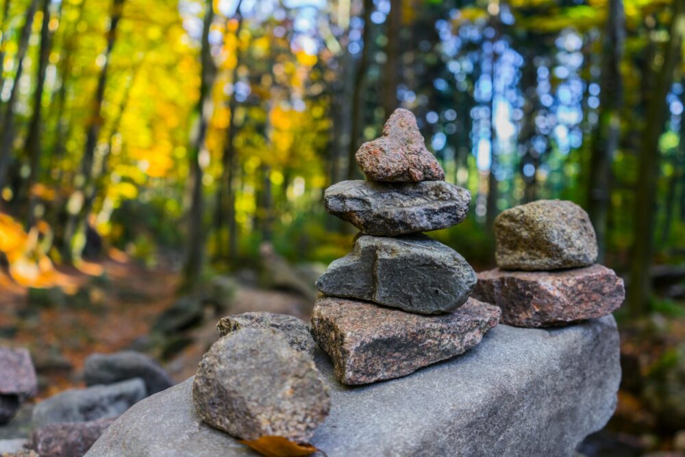 Gray pile of stones stacked in a tower