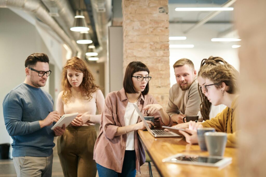 People focused discussing work things