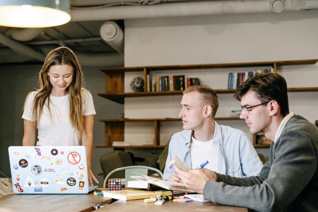 Three colleagues having a meeting