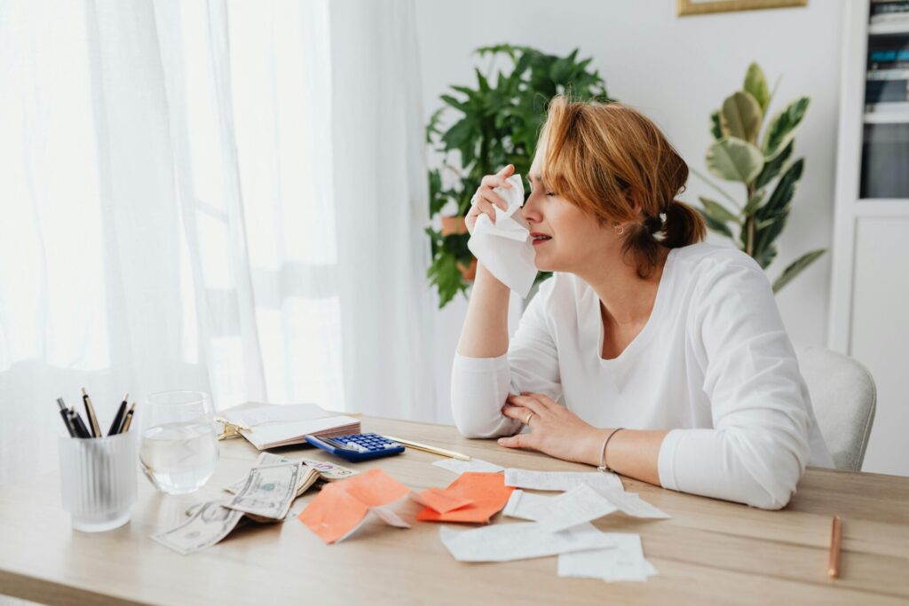 Sad women crying about money