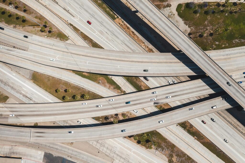 Aerial view of vehicles on the highway