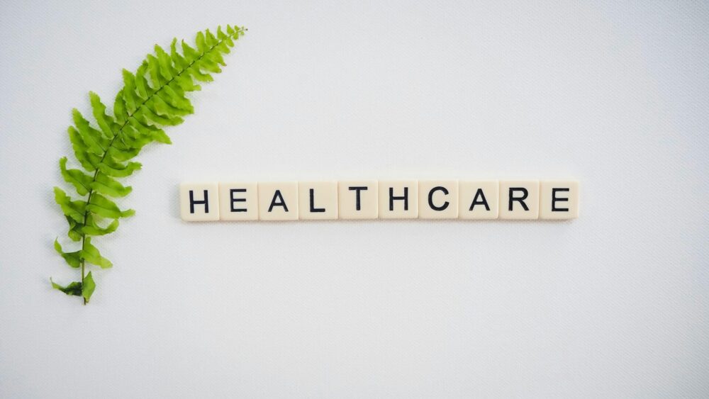 Letter tiles that spell "Healthcare"