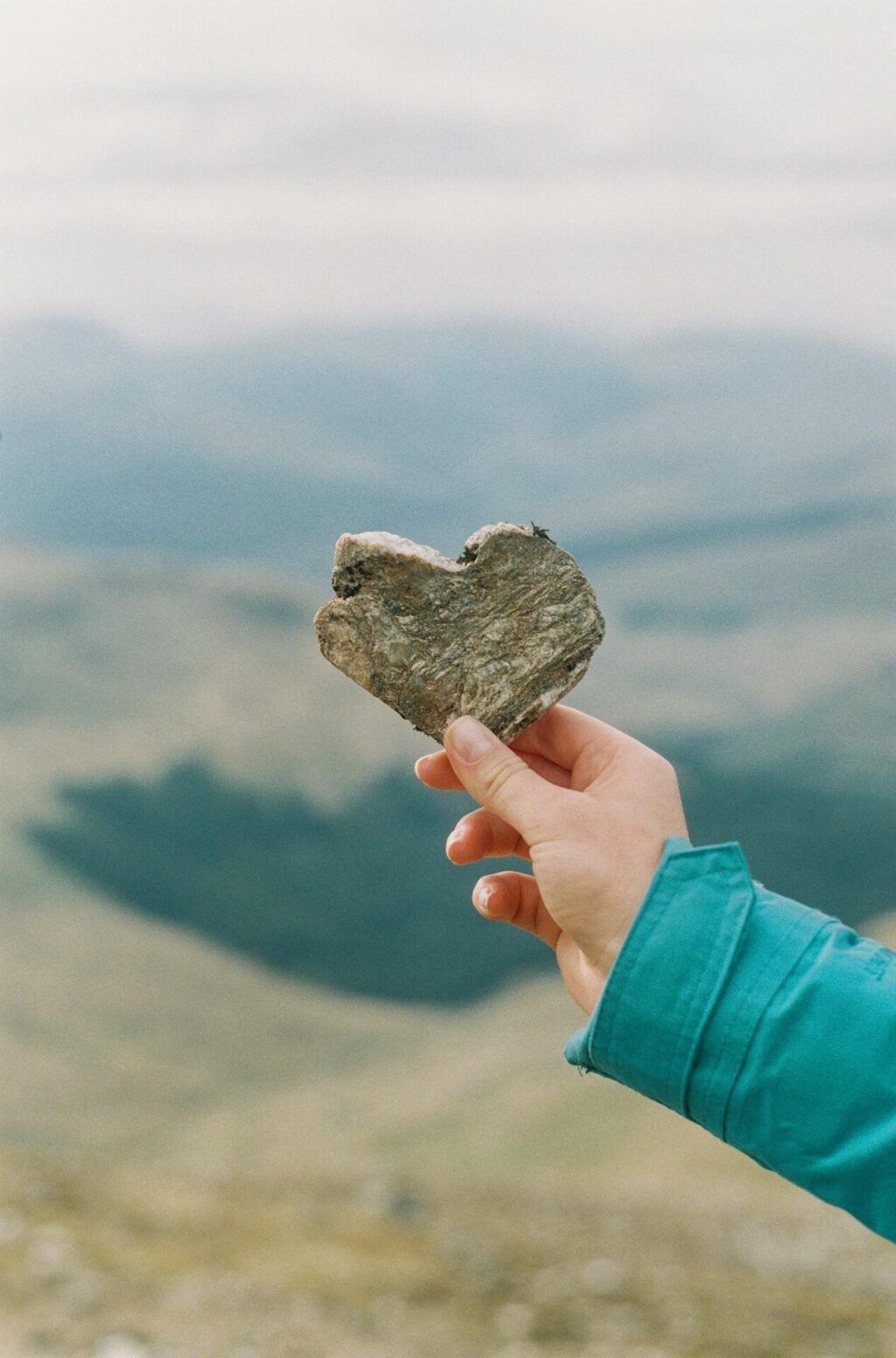 Person holding a heart shaped stone