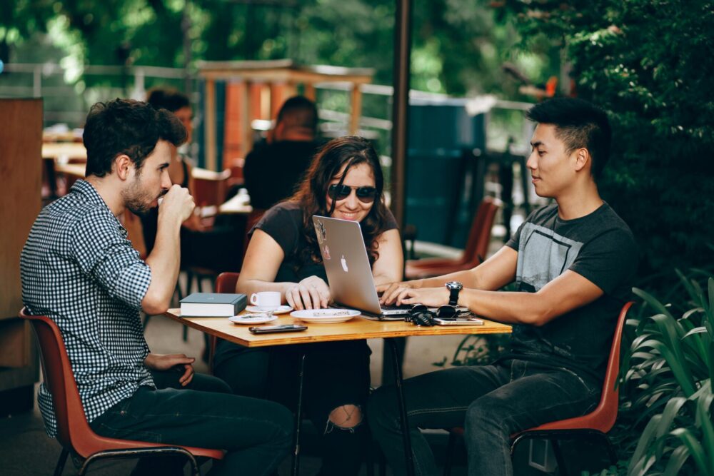 Group of friends hanging out at a coffee shop