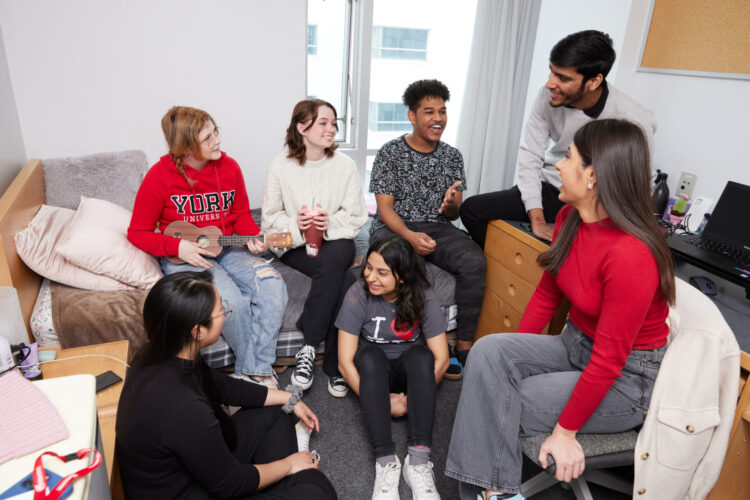 Students talking in a room