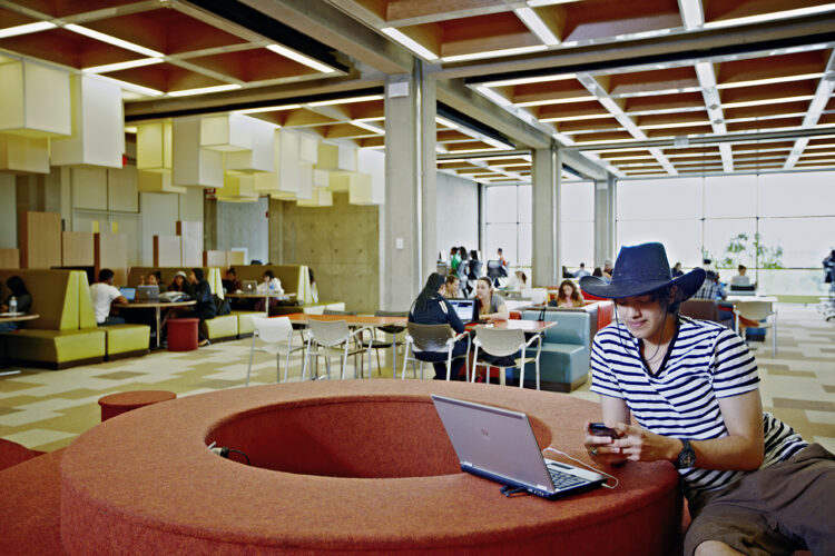 Student in library