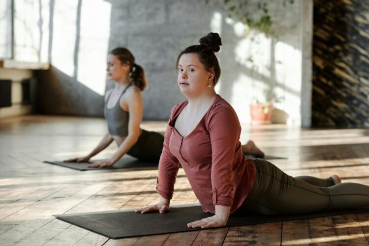 Women exercising together on yoga mats