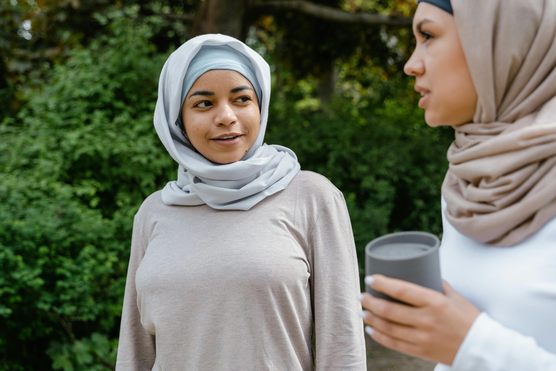 Two women talking together