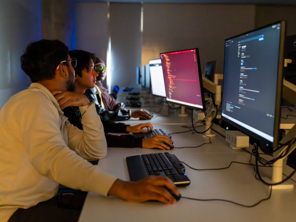 York University students working on a computer