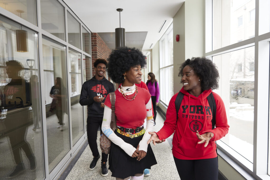 Two York students walking and talking